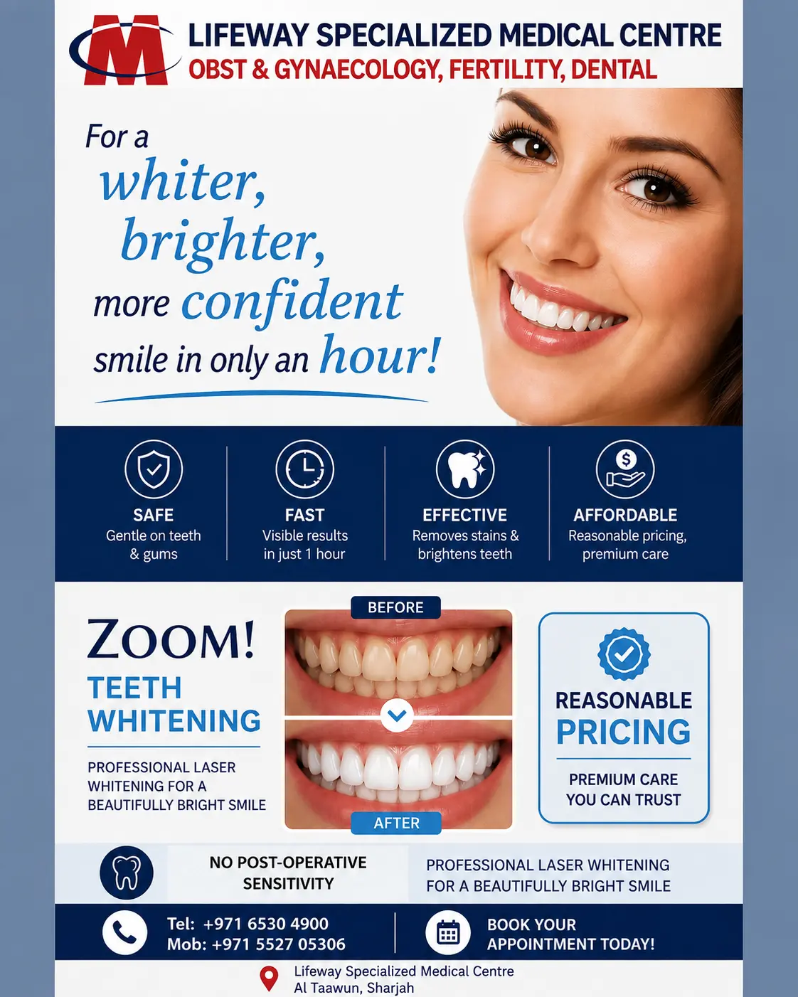 Zoom teeth whitening offer at Lifeway Dental Sharjah